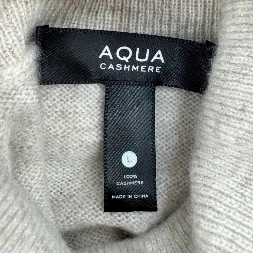 Aqua Cream Oatmeal Cashmere Puff Sleeve Turtleneck Sweater Size L - Picture 6 of 10
